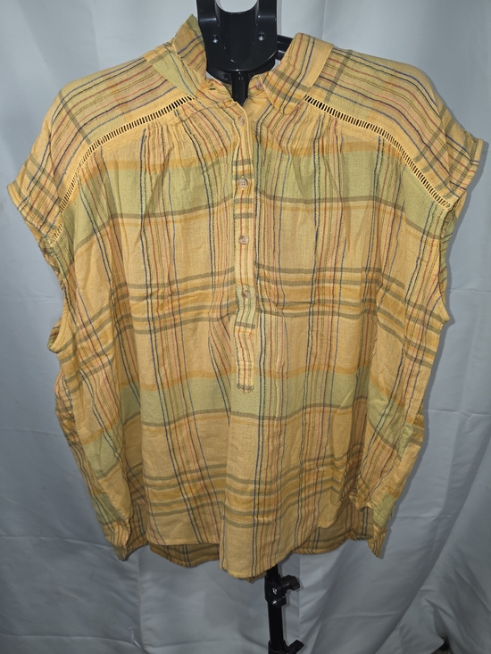 Pilcro Tops - Pilcro Anthropologie XL Plaid Gauze Button Front Yoke Top Mustard Yellow Boho
